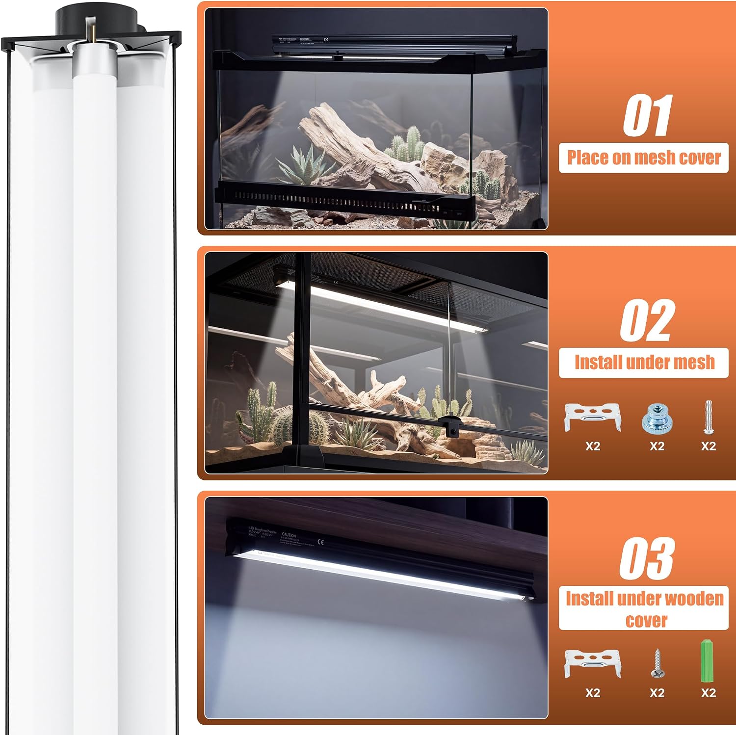 2.5 Gallon Fully Assembled Glas Reptile Enclosure with 8W T5 UVB 10.0 Reptile Light Fixture Combo Kit thumbnail 2