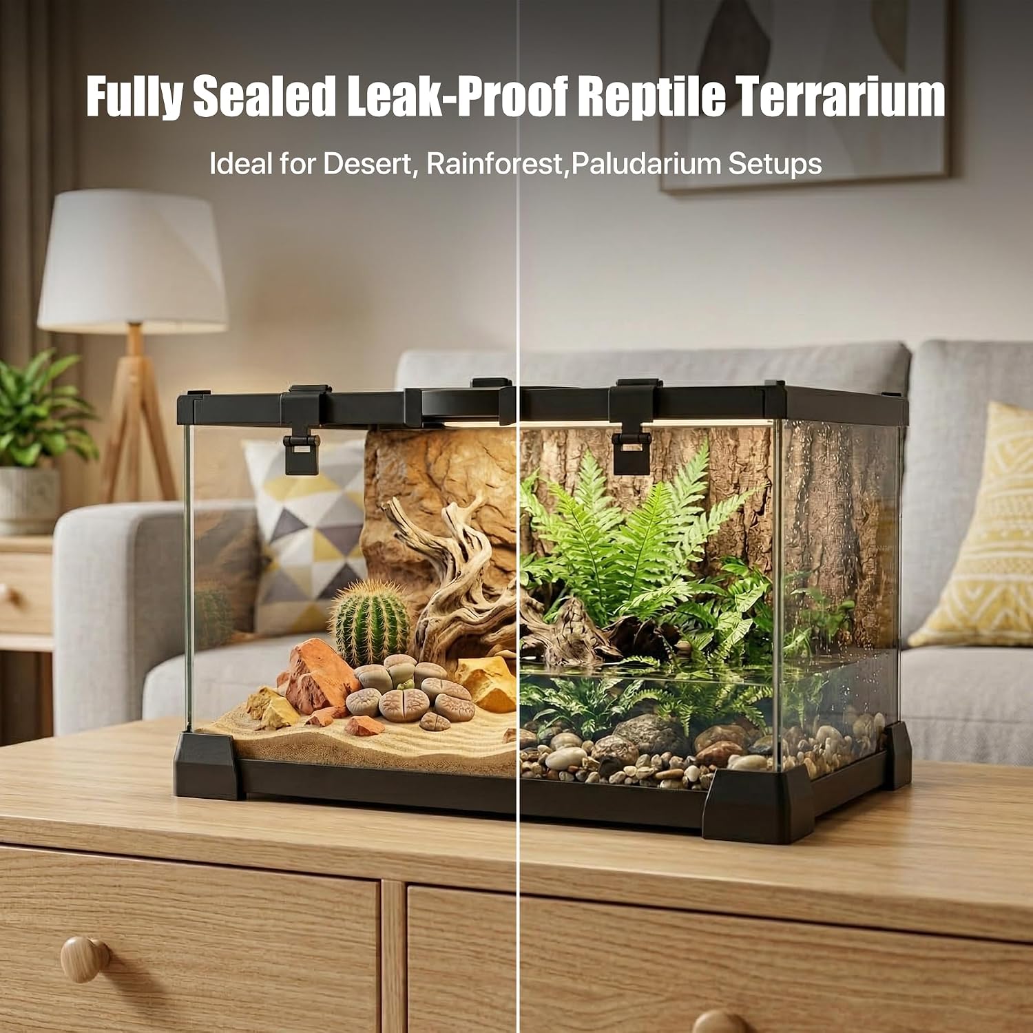 15 Gallon Fully Assembled Glass Reptile Enclosure, 20" x 12" x 14" | Escape-Proof Top Opening Terrestrial Reptile Terrarium Tank for Leopard Geckos, Corn Snakes, Frogs & Hermit Crabs thumbnail 6